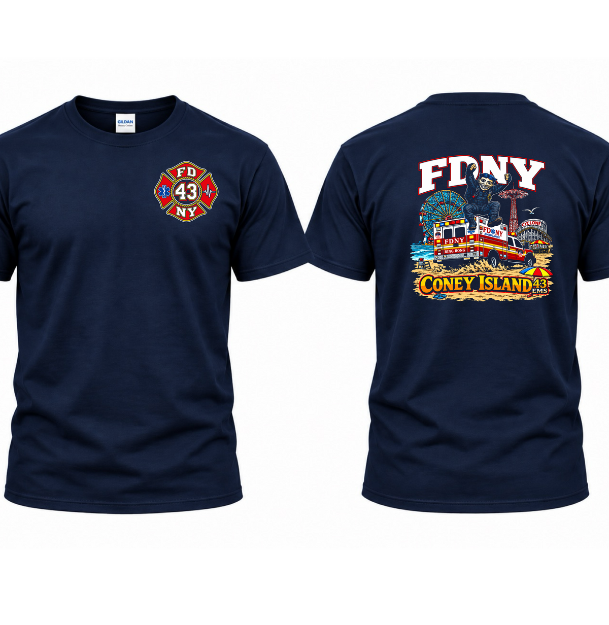 FDNY EMS Coney Island beach bing bong T shirt